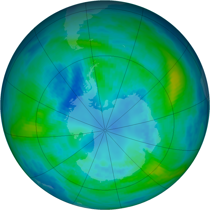 Antarctic ozone map for 15 April 1990